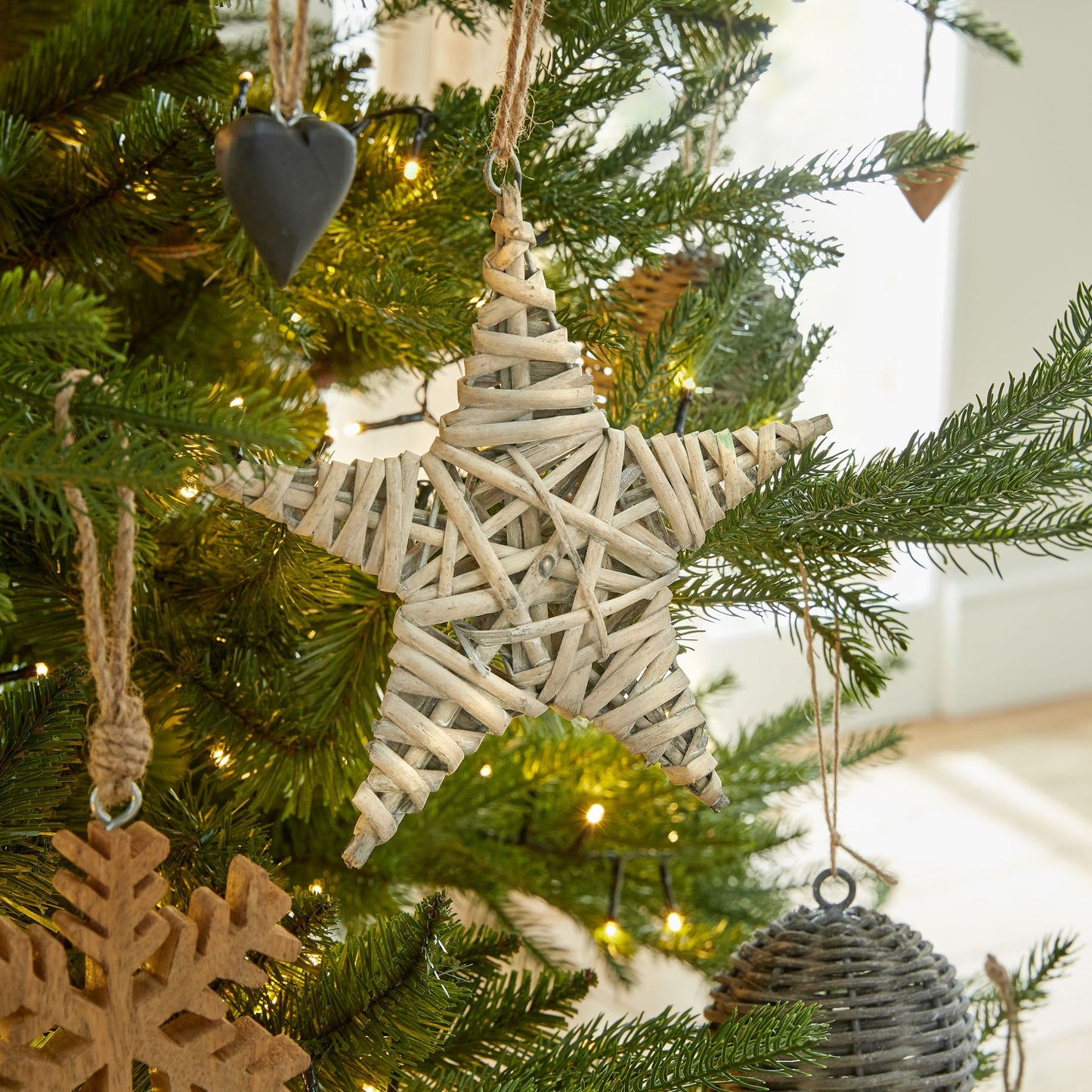 Natural Wooden Hanging Snowflake Decoration