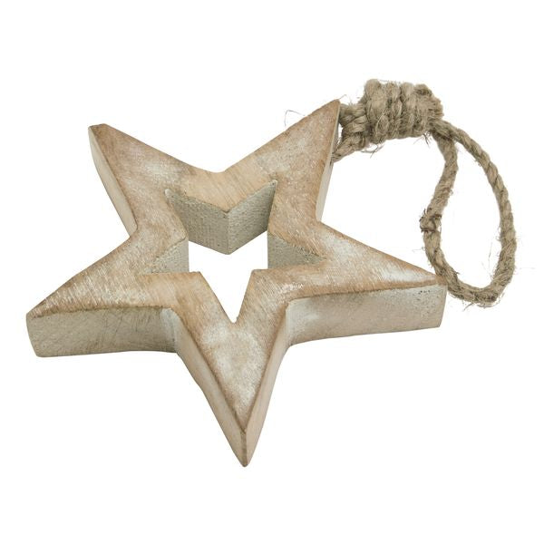 White Washed Wooden Hanging Star Decoration