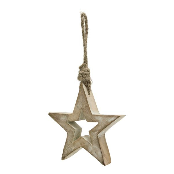 White Washed Wooden Hanging Star Decoration