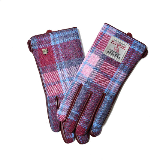 Pink & Blue Tartan Ladies Gloves